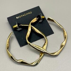 NEW RJ Graziano Gold Tone Sculptural Hoop Earrings
